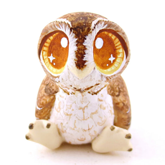 Amber-Eyed Tawny Owl Figurine - Polymer Clay Fall Animals