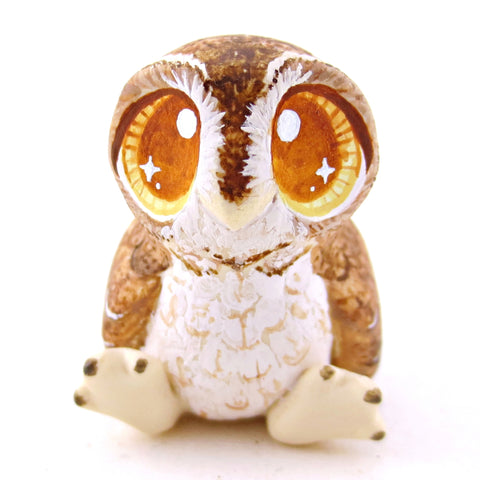 Amber-Eyed Tawny Owl Figurine - Polymer Clay Fall Animals