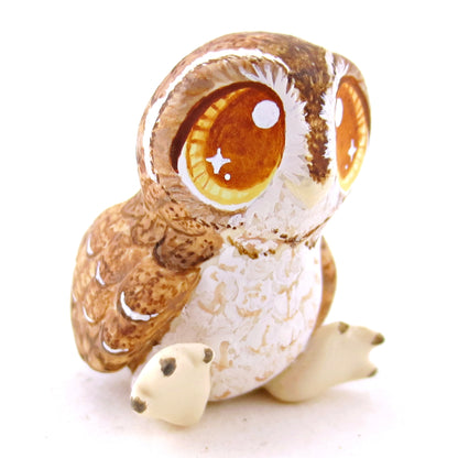 Amber-Eyed Tawny Owl Figurine - Polymer Clay Fall Animals