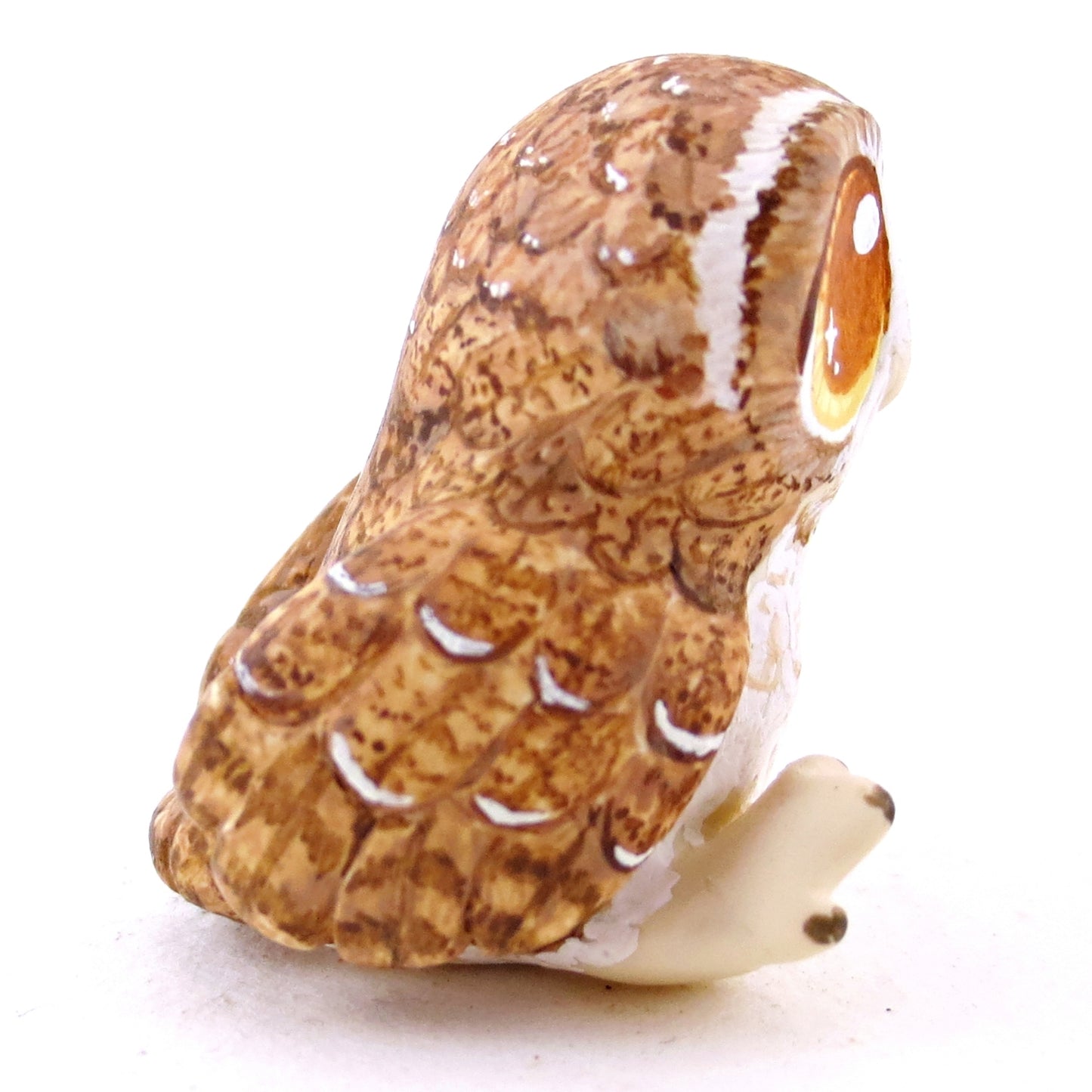 Amber-Eyed Tawny Owl Figurine - Polymer Clay Fall Animals