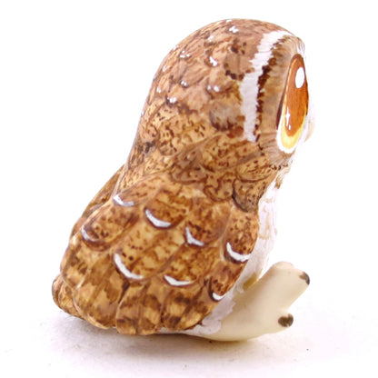 Amber-Eyed Tawny Owl Figurine - Polymer Clay Fall Animals