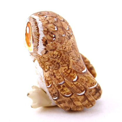 Amber-Eyed Tawny Owl Figurine - Polymer Clay Fall Animals