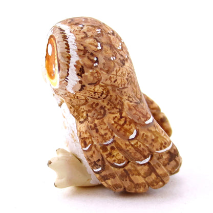 Amber-Eyed Tawny Owl Figurine - Polymer Clay Fall Animals