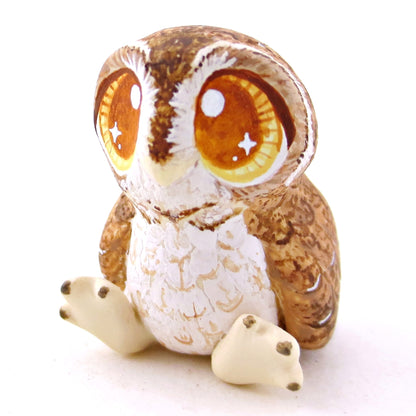 Amber-Eyed Tawny Owl Figurine - Polymer Clay Fall Animals