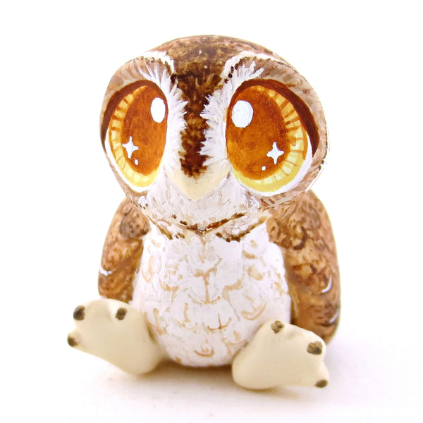 Amber-Eyed Tawny Owl Figurine - Polymer Clay Fall Animals