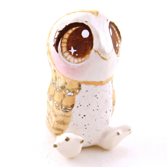 Brown-Eyed Barn Owl Figurine - Polymer Clay Fall Animals