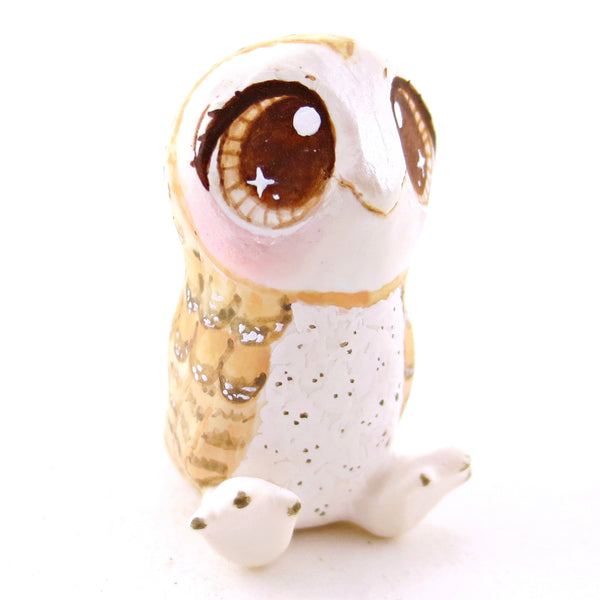 Brown-Eyed Barn Owl Figurine - Polymer Clay Fall Animals
