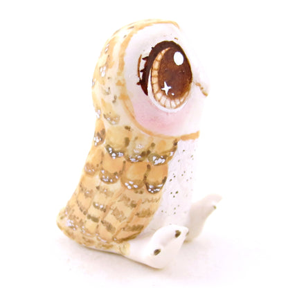 Brown-Eyed Barn Owl Figurine - Polymer Clay Fall Animals