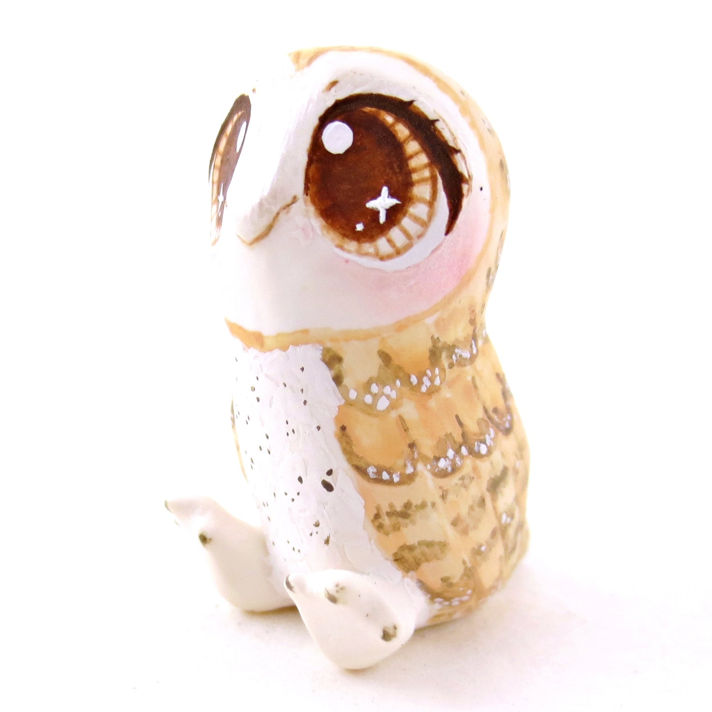 Brown-Eyed Barn Owl Figurine - Polymer Clay Fall Animals