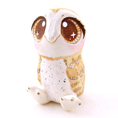 Brown-Eyed Barn Owl Figurine - Polymer Clay Fall Animals