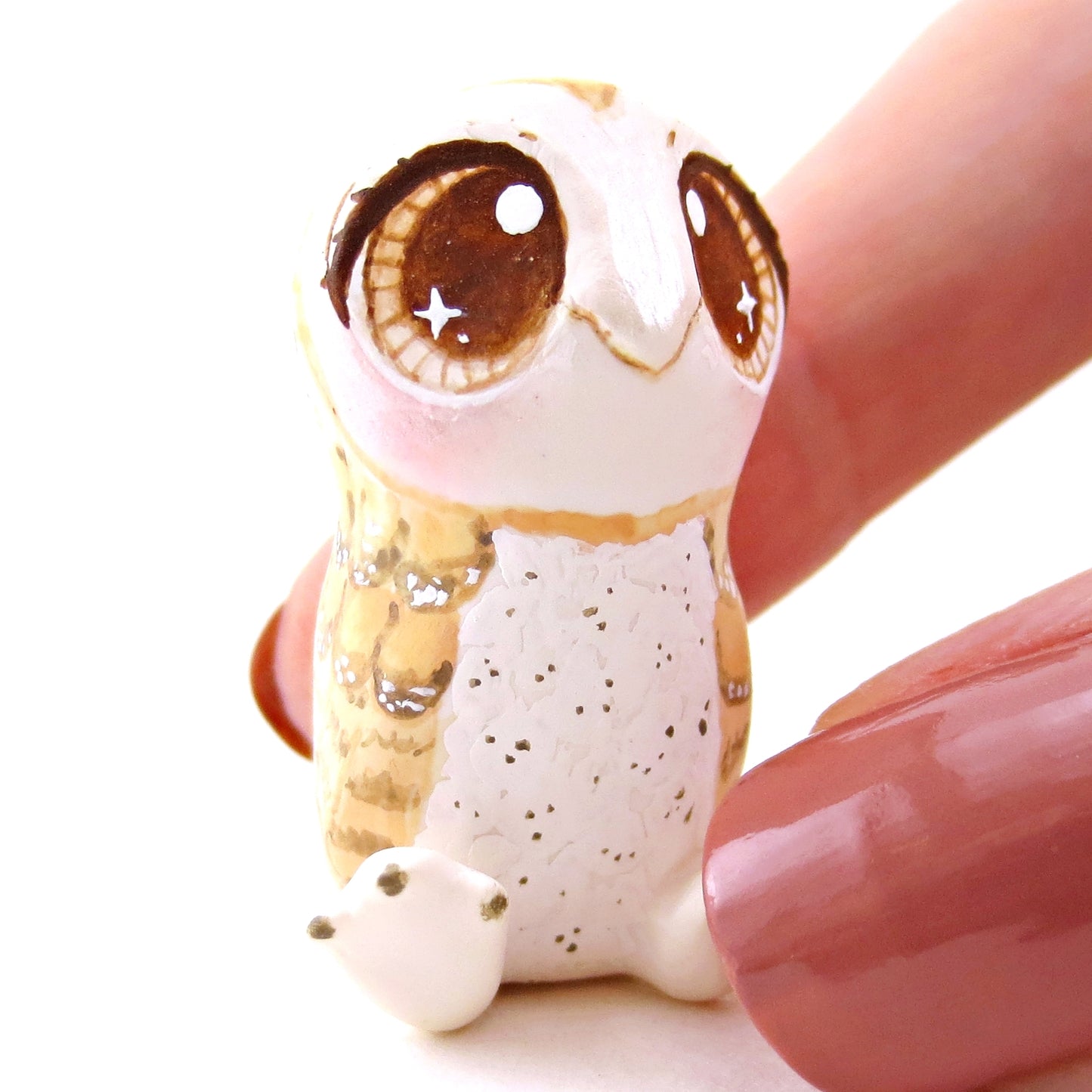 Brown-Eyed Barn Owl Figurine - Polymer Clay Fall Animals