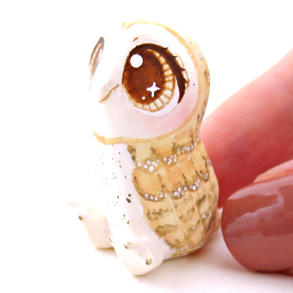 Brown-Eyed Barn Owl Figurine - Polymer Clay Fall Animals