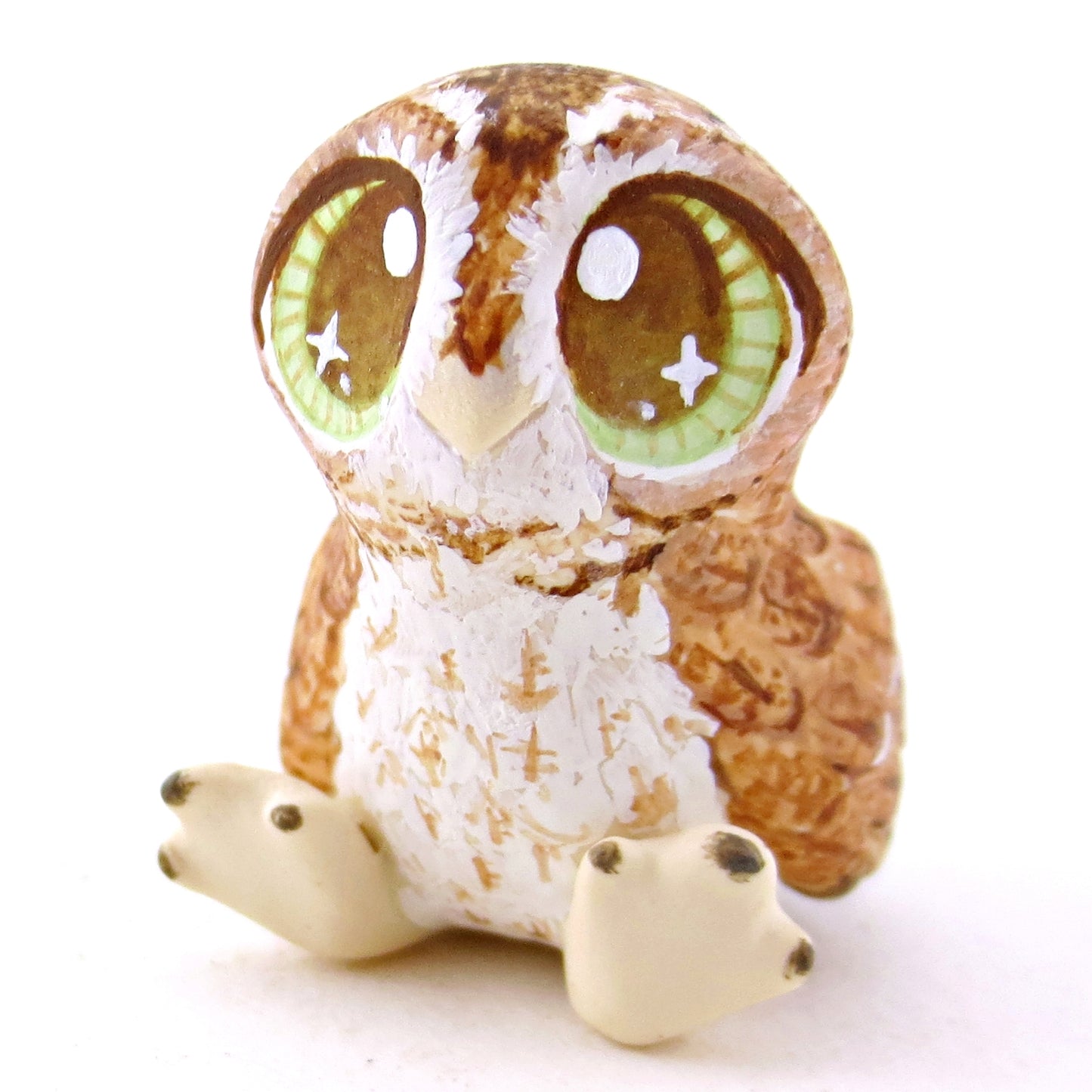 Hazel-Eyed Tawny Owl Figurine - Polymer Clay Fall Animals