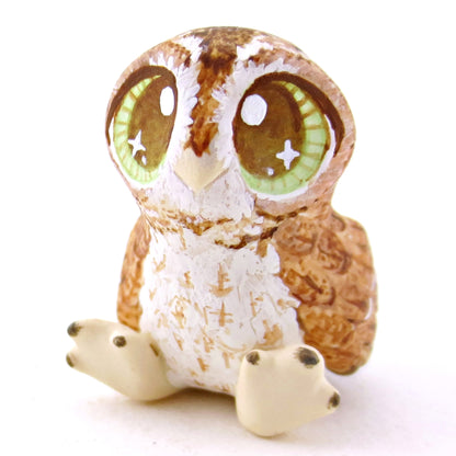 Hazel-Eyed Tawny Owl Figurine - Polymer Clay Fall Animals