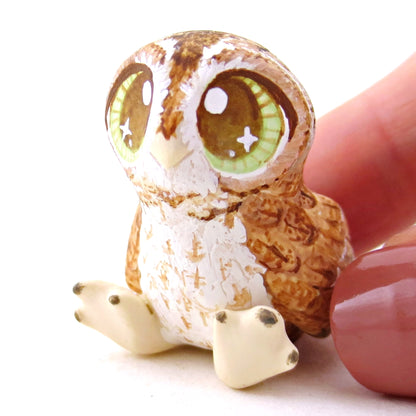 Hazel-Eyed Tawny Owl Figurine - Polymer Clay Fall Animals