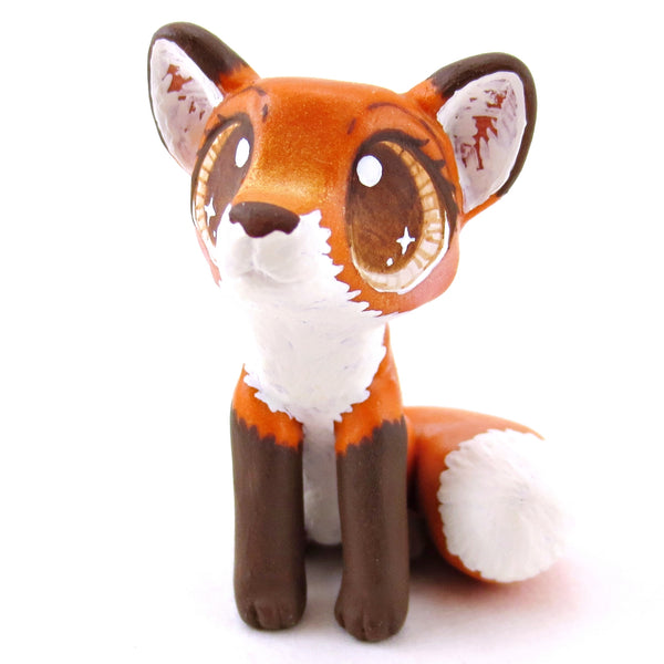 Brown-Eyed Red Fox Figurine - Polymer Clay Fall Animals