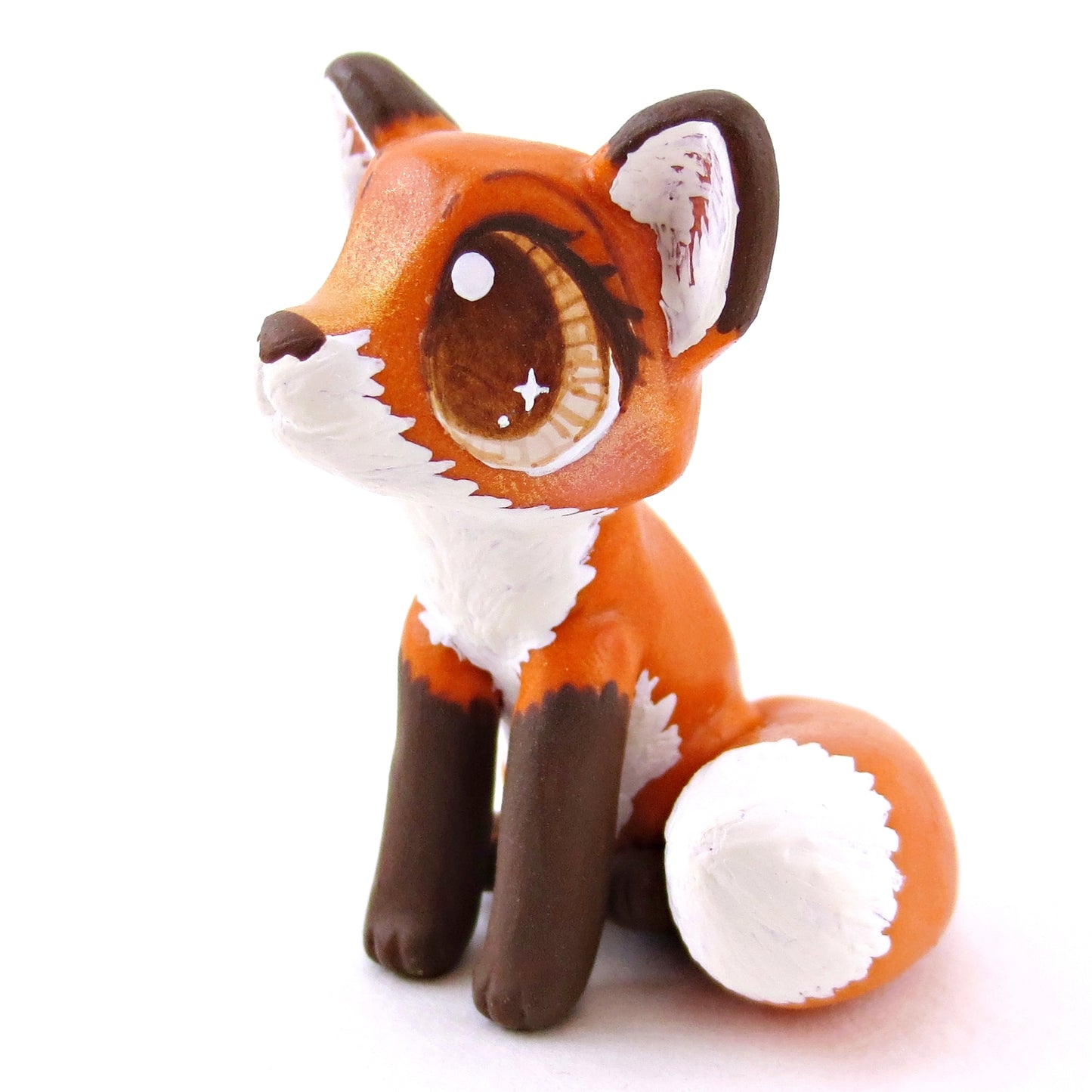 Brown-Eyed Red Fox Figurine - Polymer Clay Fall Animals