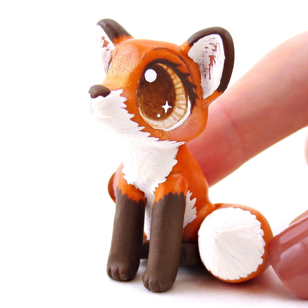 Brown-Eyed Red Fox Figurine - Polymer Clay Fall Animals