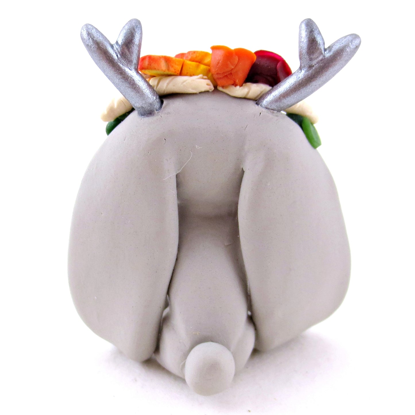 Fall Flower Crown Grey Jackalope Figurine - Polymer Clay Fall Animals