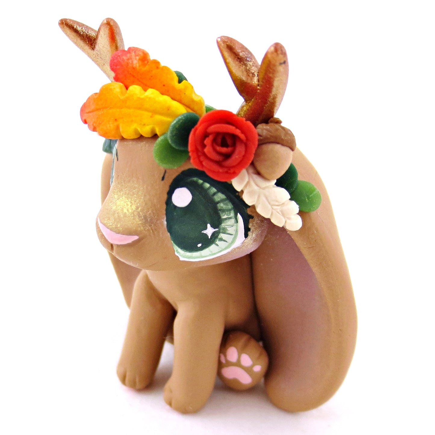 Fall Flower Crown Brown Jackalope Figurine - Polymer Clay Fall Animals