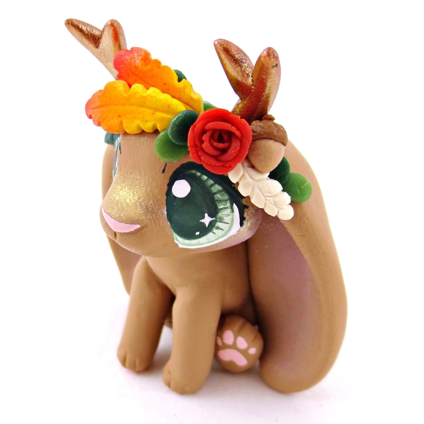 Fall Flower Crown Brown Jackalope Figurine - Polymer Clay Fall Animals