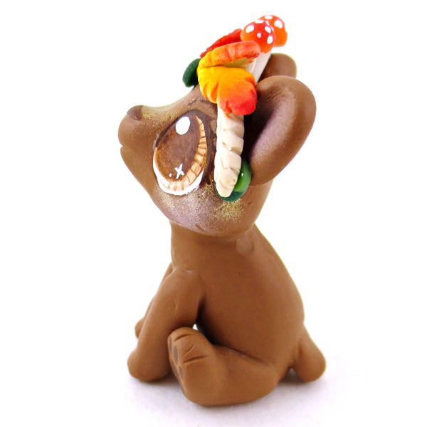 Fall Flower Crown Brown Bear Figurine - Polymer Clay Fall Animals