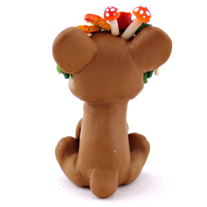 Fall Flower Crown Brown Bear Figurine - Polymer Clay Fall Animals