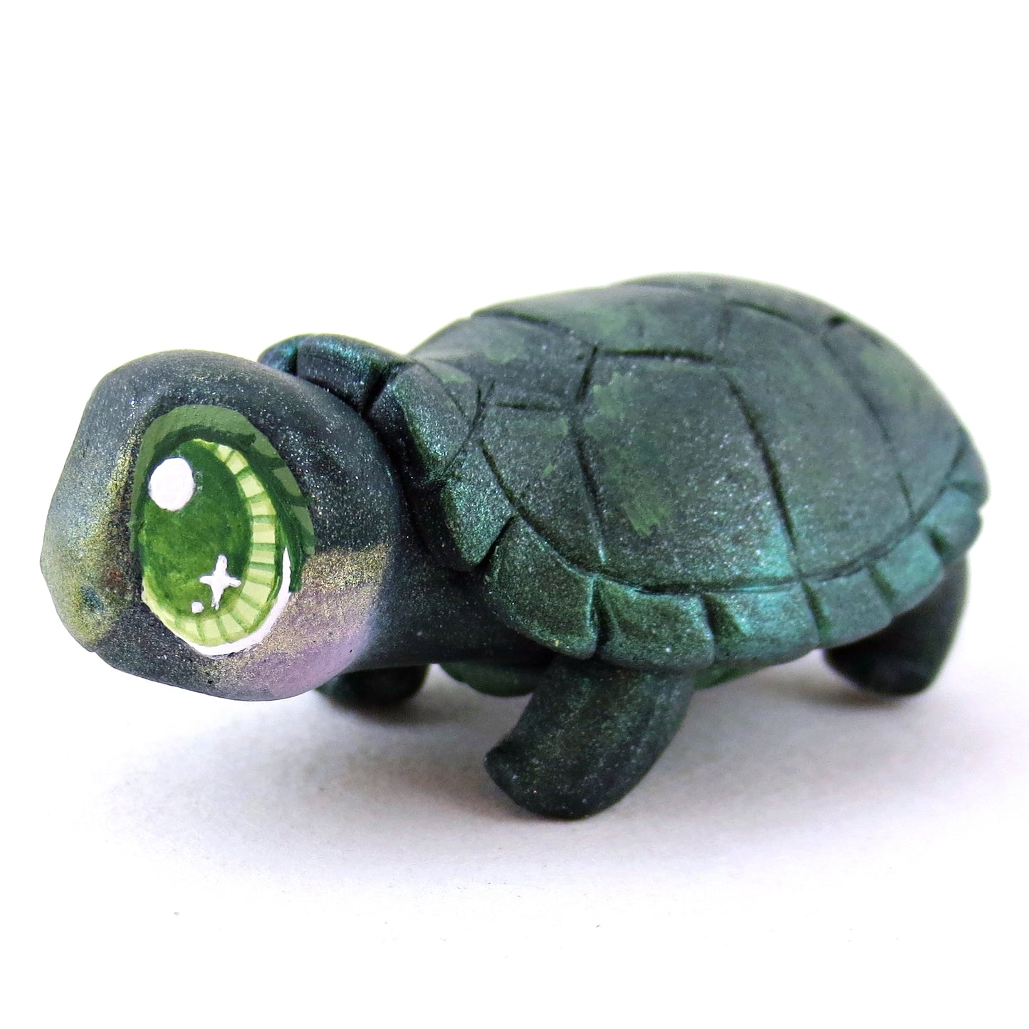 Green Box Turtle Figurine - Polymer Clay Fall Animals