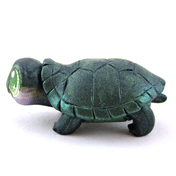 Green Box Turtle Figurine - Polymer Clay Fall Animals