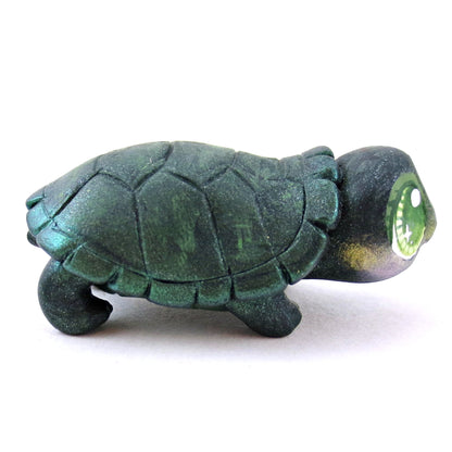 Green Box Turtle Figurine - Polymer Clay Fall Animals