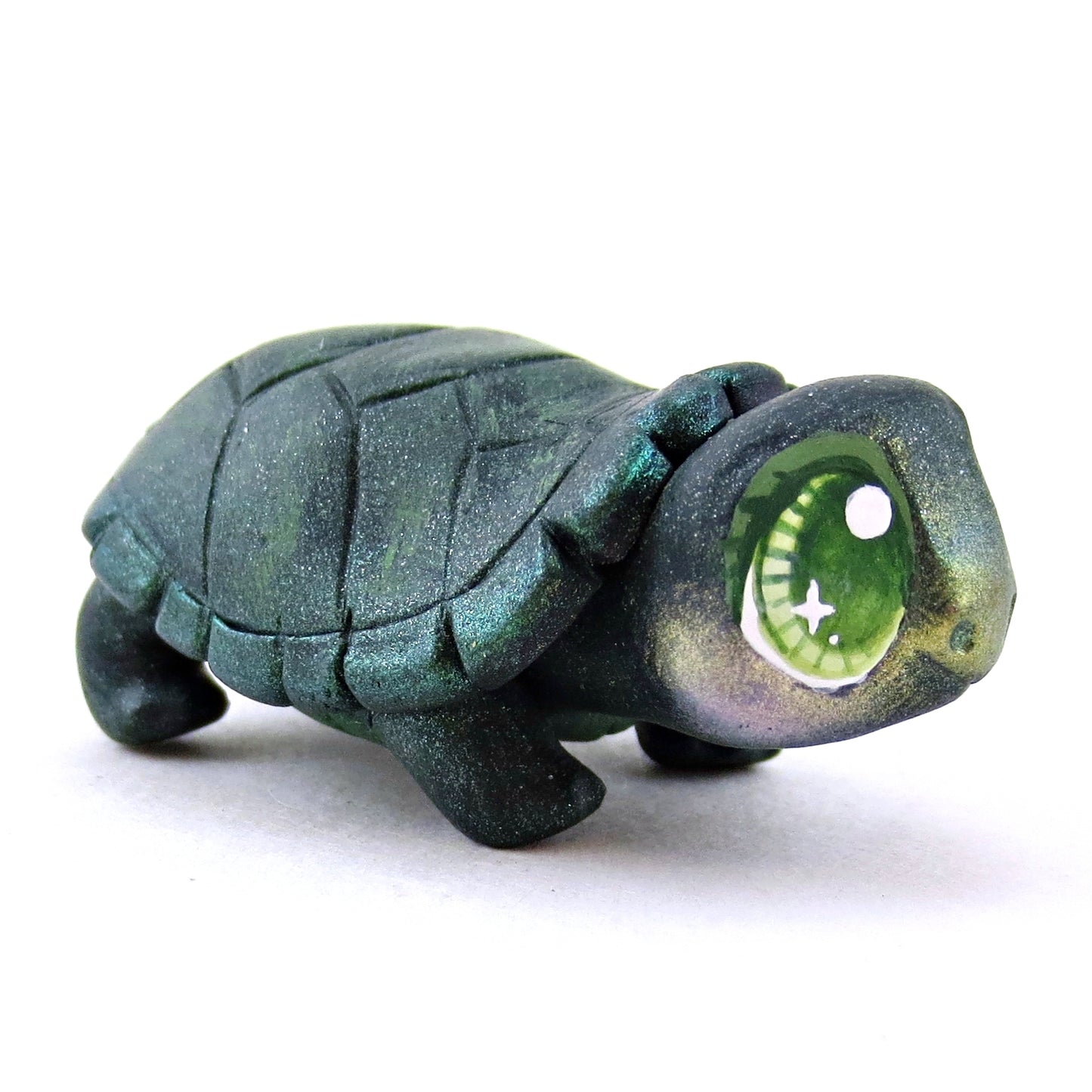 Green Box Turtle Figurine - Polymer Clay Fall Animals