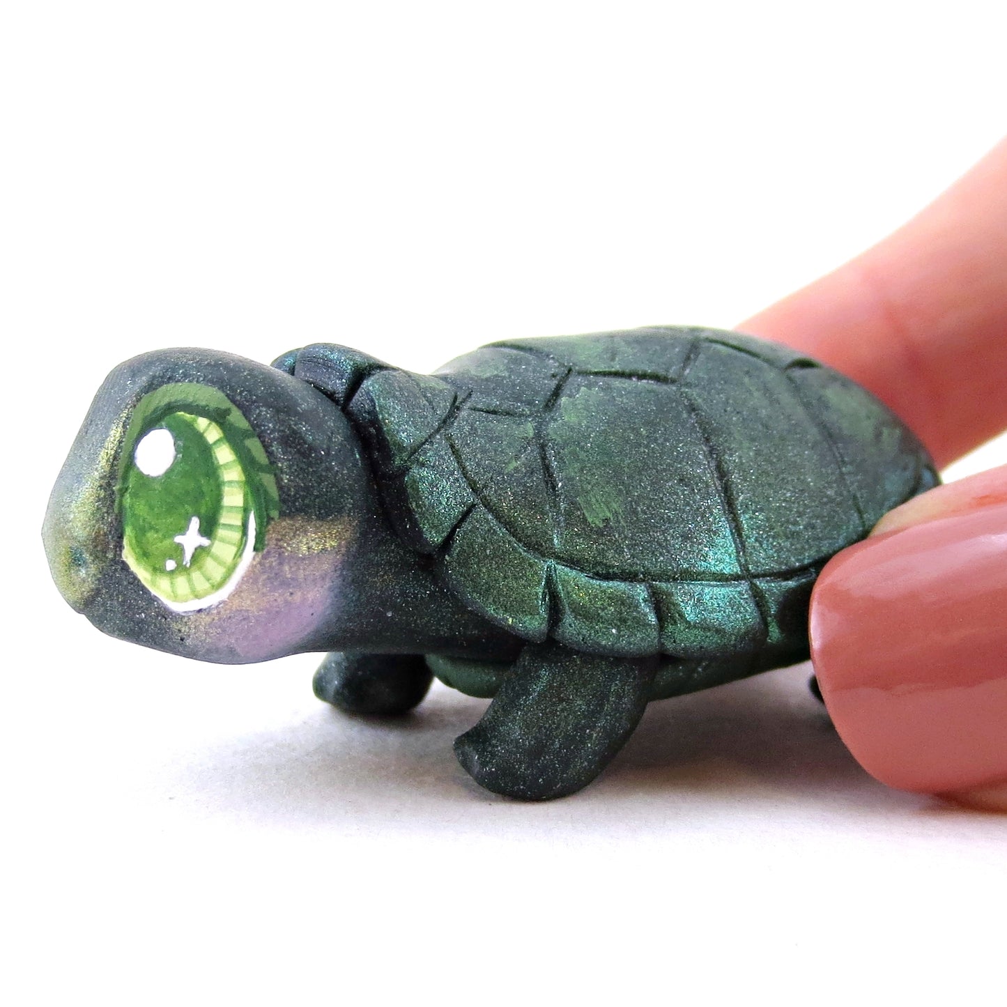 Green Box Turtle Figurine - Polymer Clay Fall Animals