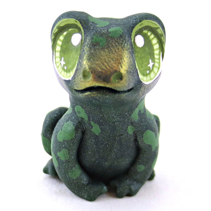 Dark Green Spotty Frog Figurine - Polymer Clay Fall Animals