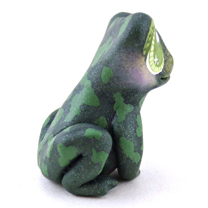 Dark Green Spotty Frog Figurine - Polymer Clay Fall Animals