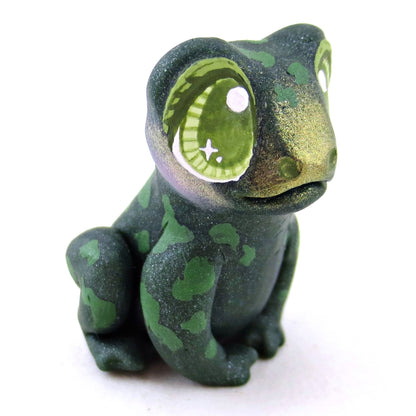 Dark Green Spotty Frog Figurine - Polymer Clay Fall Animals