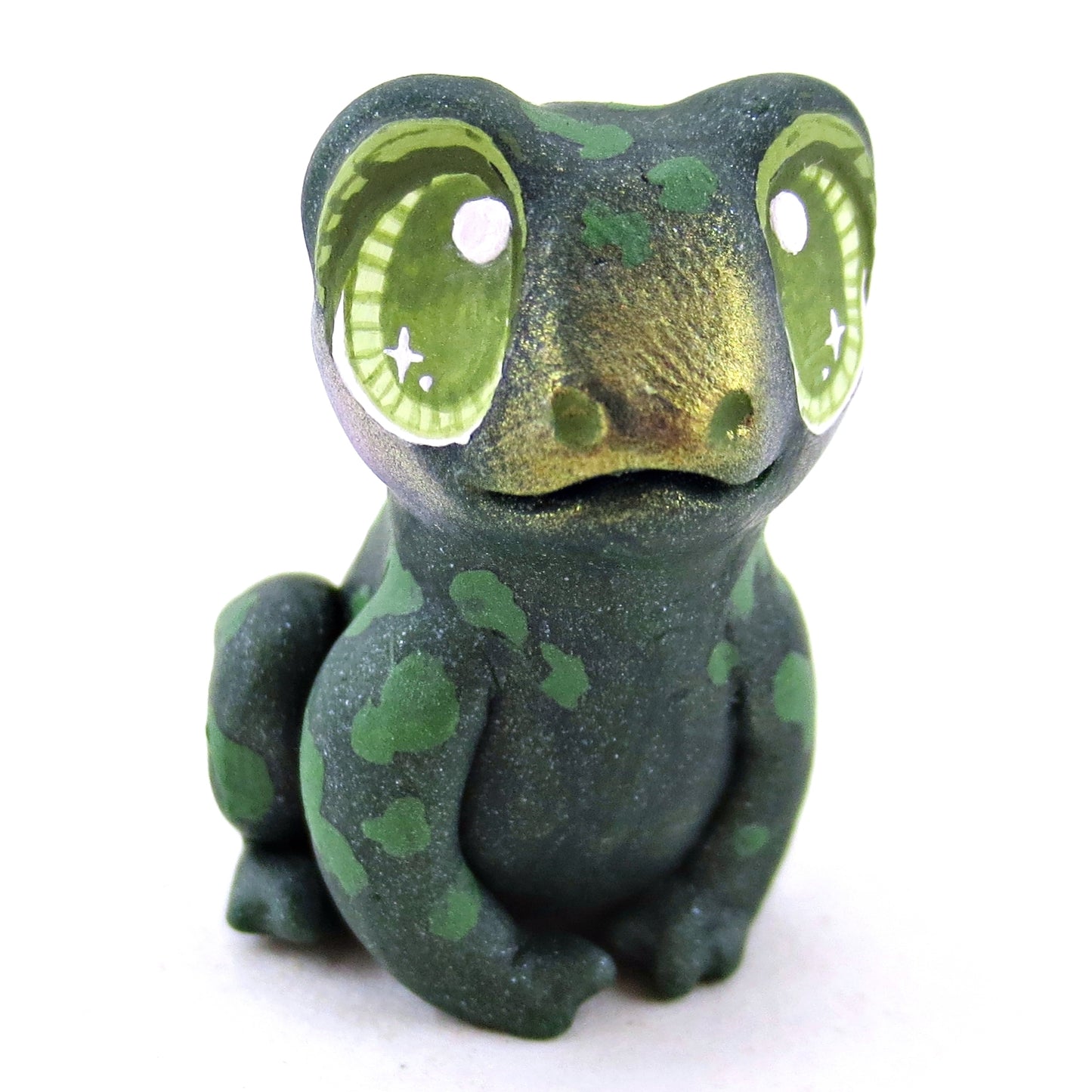 Dark Green Spotty Frog Figurine - Polymer Clay Fall Animals