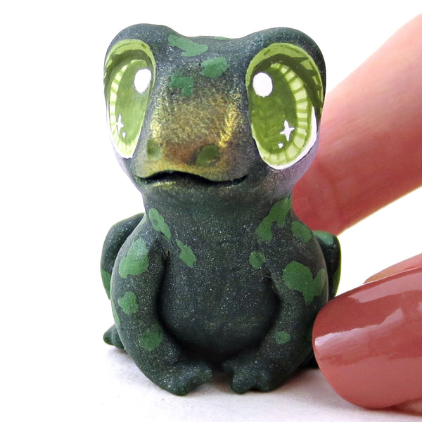 Dark Green Spotty Frog Figurine - Polymer Clay Fall Animals