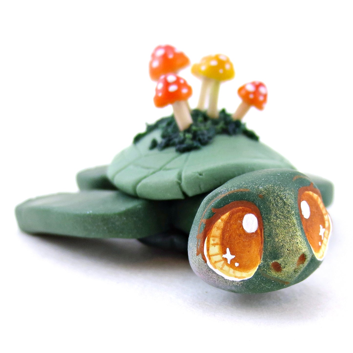 Mushroom Mossy Turtle Figurine - Polymer Clay Fall Animals