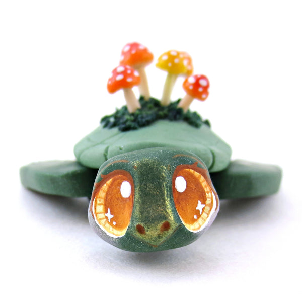 Mushroom Mossy Turtle Figurine - Polymer Clay Fall Animals