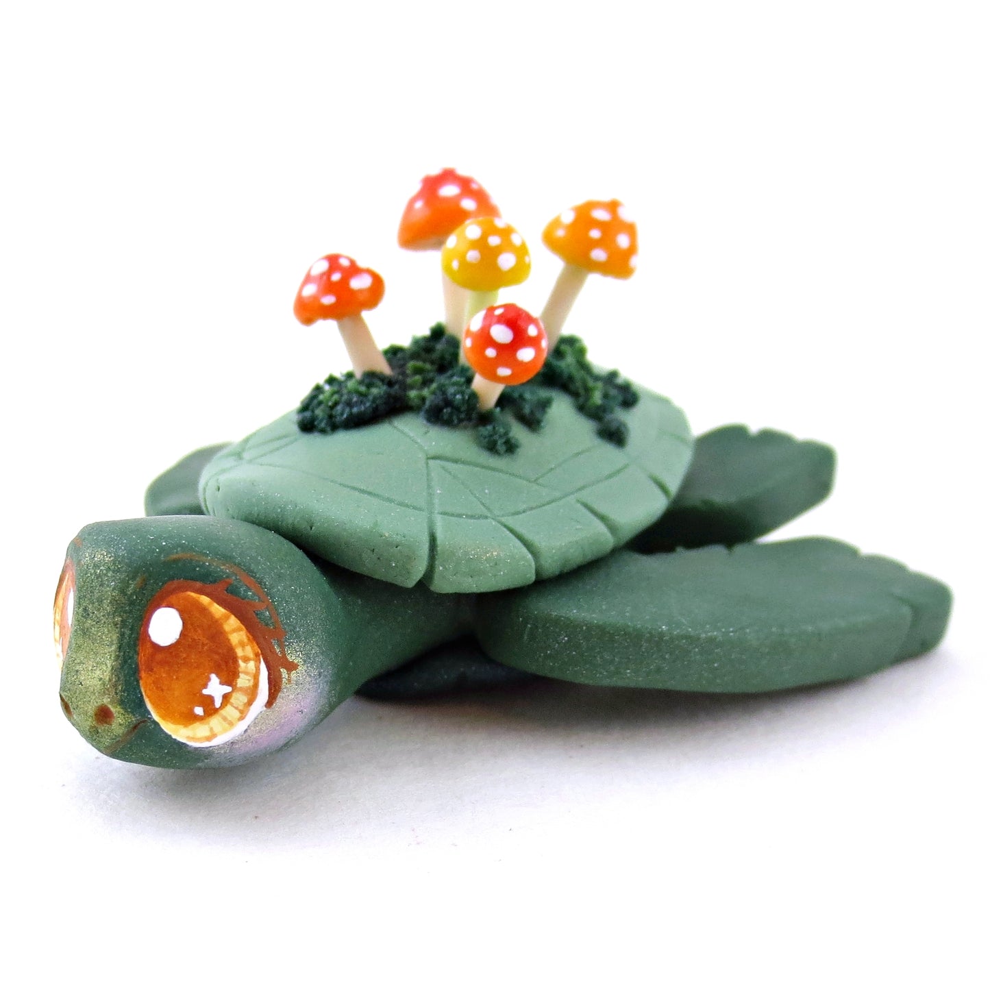 Mushroom Mossy Turtle Figurine - Polymer Clay Fall Animals