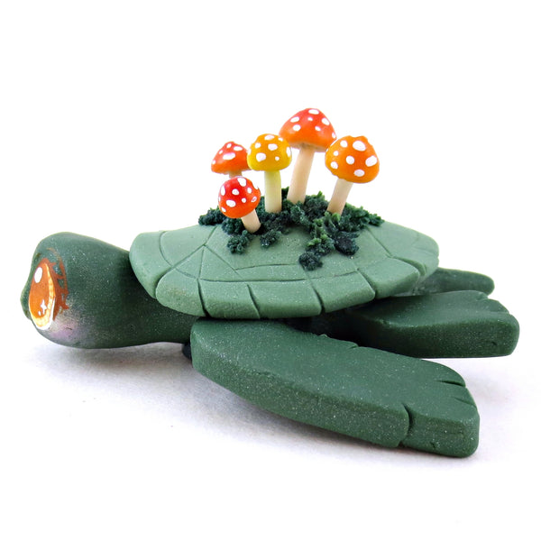 Mushroom Mossy Turtle Figurine - Polymer Clay Fall Animals