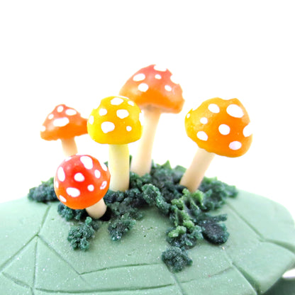 Mushroom Mossy Turtle Figurine - Polymer Clay Fall Animals