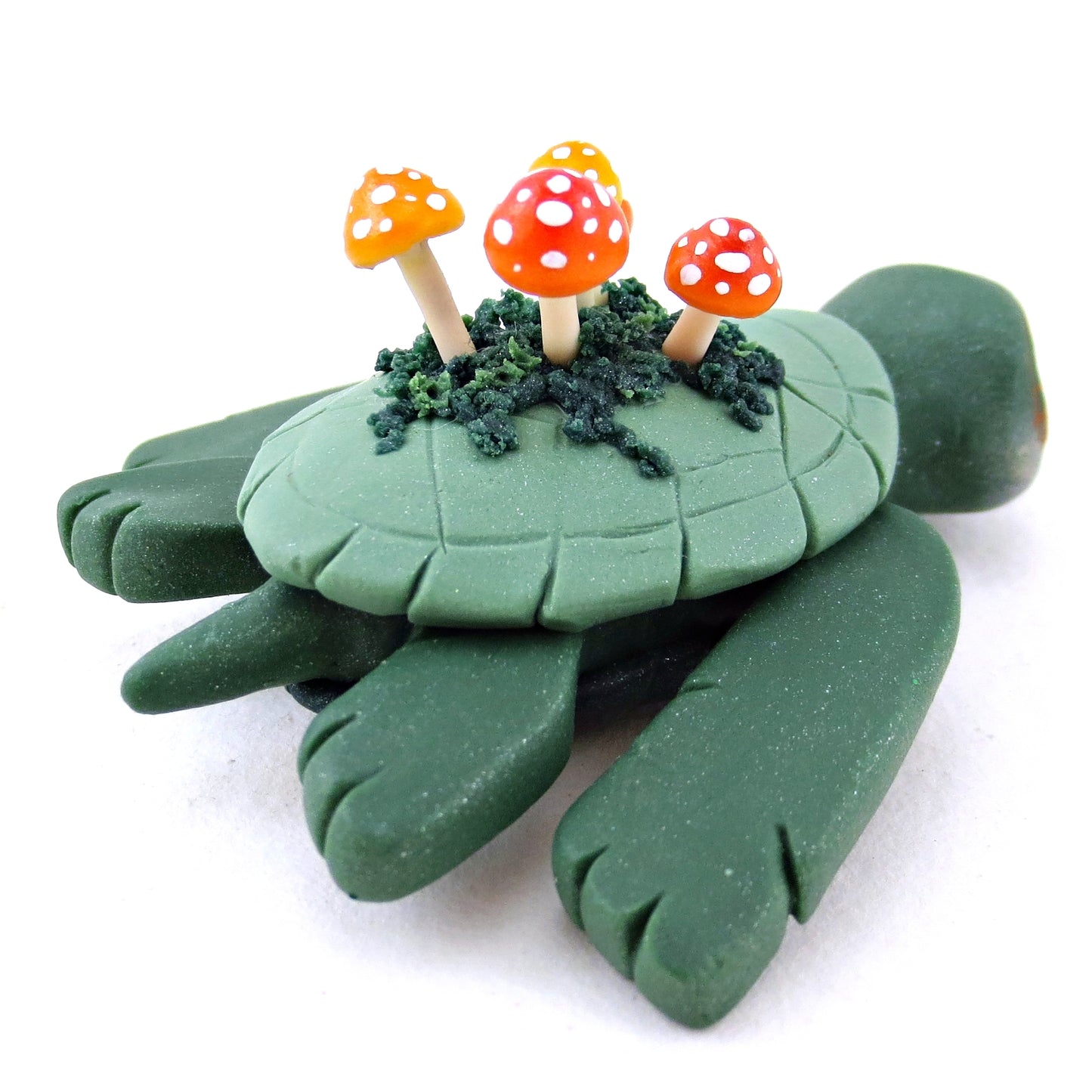 Mushroom Mossy Turtle Figurine - Polymer Clay Fall Animals