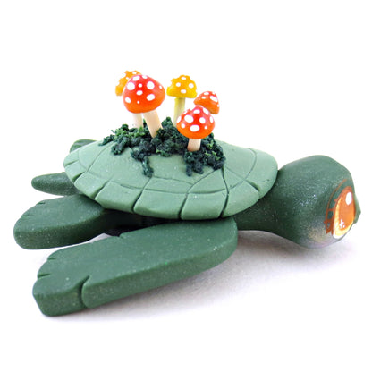 Mushroom Mossy Turtle Figurine - Polymer Clay Fall Animals