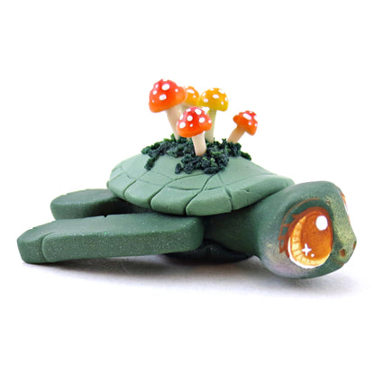 Mushroom Mossy Turtle Figurine - Polymer Clay Fall Animals