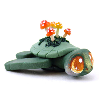 Mushroom Mossy Turtle Figurine - Polymer Clay Fall Animals