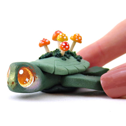 Mushroom Mossy Turtle Figurine - Polymer Clay Fall Animals