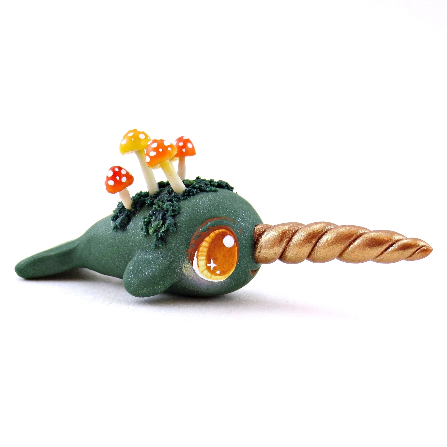 Mushroom Mossy Narwhal Figurine - Polymer Clay Fall Animals