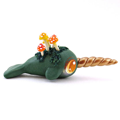 Mushroom Mossy Narwhal Figurine - Polymer Clay Fall Animals