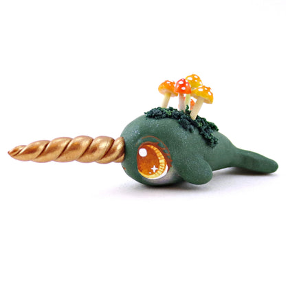 Mushroom Mossy Narwhal Figurine - Polymer Clay Fall Animals